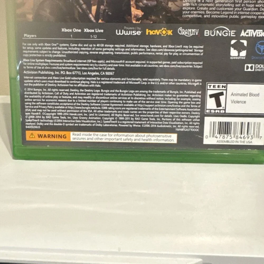 Microsoft Xbox One Destiny Game Untested